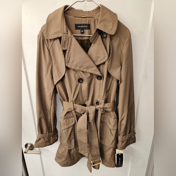 NWT - Jones New York Tan Mid Length Double Breasted Trench Coat - Size XL - Picture 1 of 12